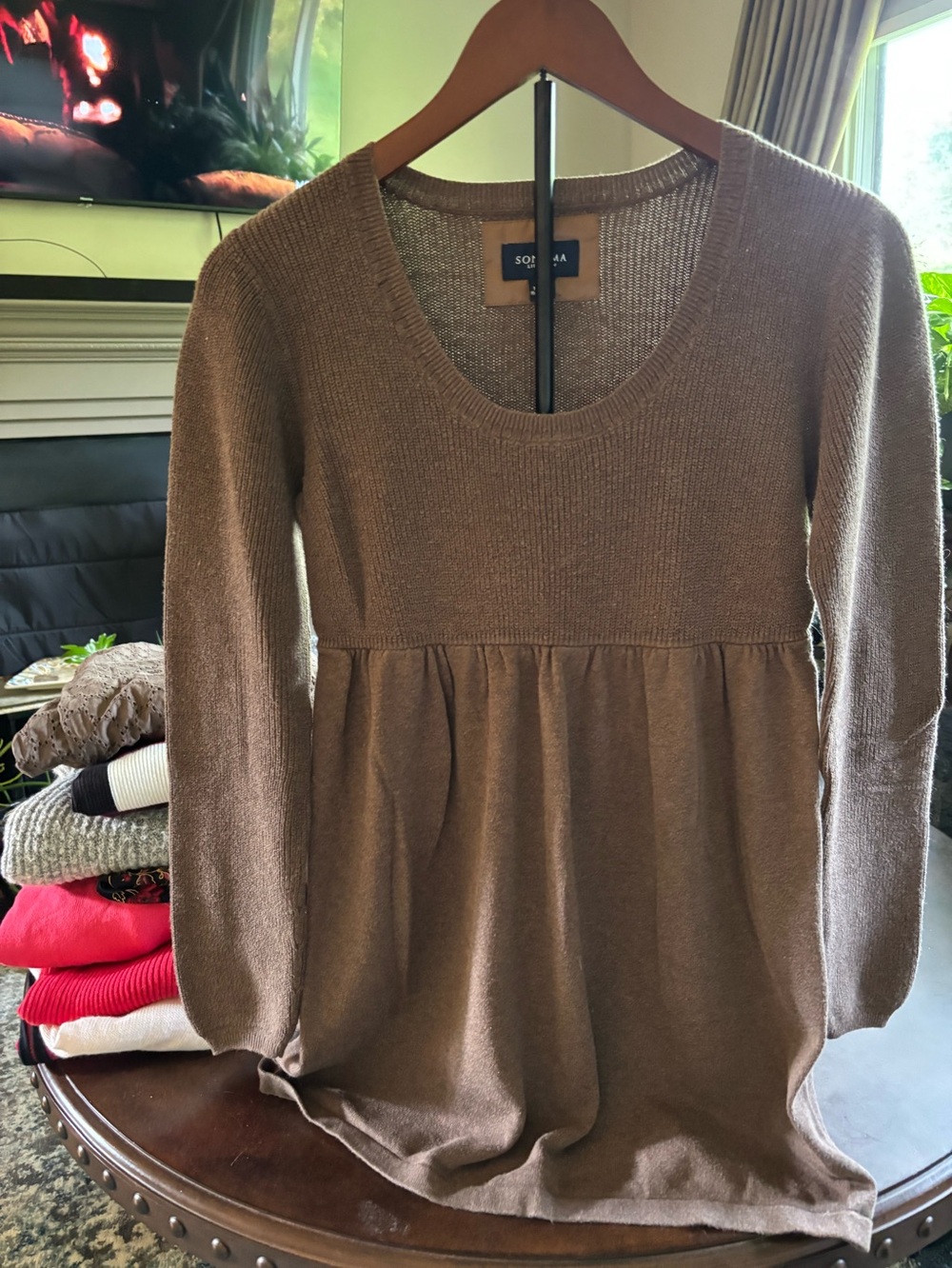 Sonoma Brown Scoop Neck Empire Tunic